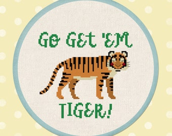 Go Get 'Em Tiger Cross Stitch Pattern, Jungle Cross Stitch Pattern, Modern Simple Cute Cross Stitch Pattern PDF Instant Download