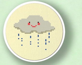 Cute rainy Cloud Cross Stitch Pattern. Modern Simple Cute Counted Cross Stitch PDF Pattern Instant Download