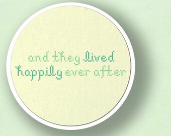 And They Lived Happily Ever After. Text Modern Simple Cute Counted Cross Stitch PDF Pattern. Instant Download