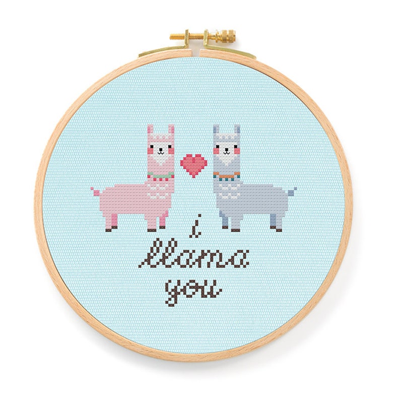 Llama Couple Cross Stitch Pattern, I llama you Valentines Gift Modern Simple Cute Llama Counted Cross Stitch PDF Pattern. Instant Download image 3