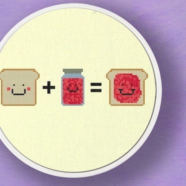 Toast plus Jam equals Cross Stitch Pattern, Modern Simple Cute Cross Stitch PDF Patterns, Instant Download