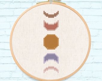 Neutral Moon Phase Cross Stitch Pattern. Modern Simple Colorful Cute Counted Cross Stitch PDF Pattern Instant Download