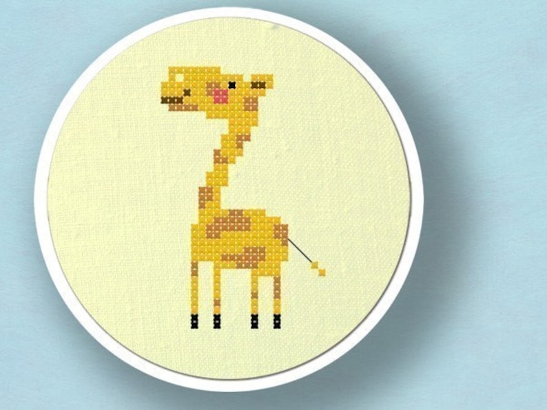 Cute Giraffe Cross Stitch Pattern, Animal Modern Simple Cute Counted Cross Stitch Pattern. PDF File, Nursery Decor, Instant Download image 1