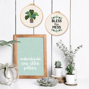 Bless This Mess Cross Stitch Pattern. Flowery Quote Modern Simple Cute Pretty Counted Cross Stitch Pattern PDF Instant Download image 4