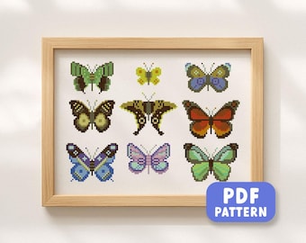Le modèle de point de croix de collectionneur de papillons, broderie moderne, collection de papillons, tableau de jolis papillons PDF à téléchargement numérique