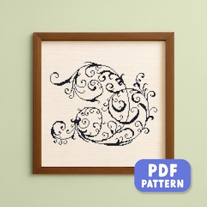 Elegant Scroll Cross Stitch Pattern: Modern Curly Decorative Design (PDF Download)