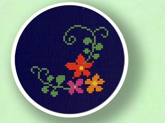 Pretty Flowers On A Vine Cross Stitch Pattern Modern Simple Etsy