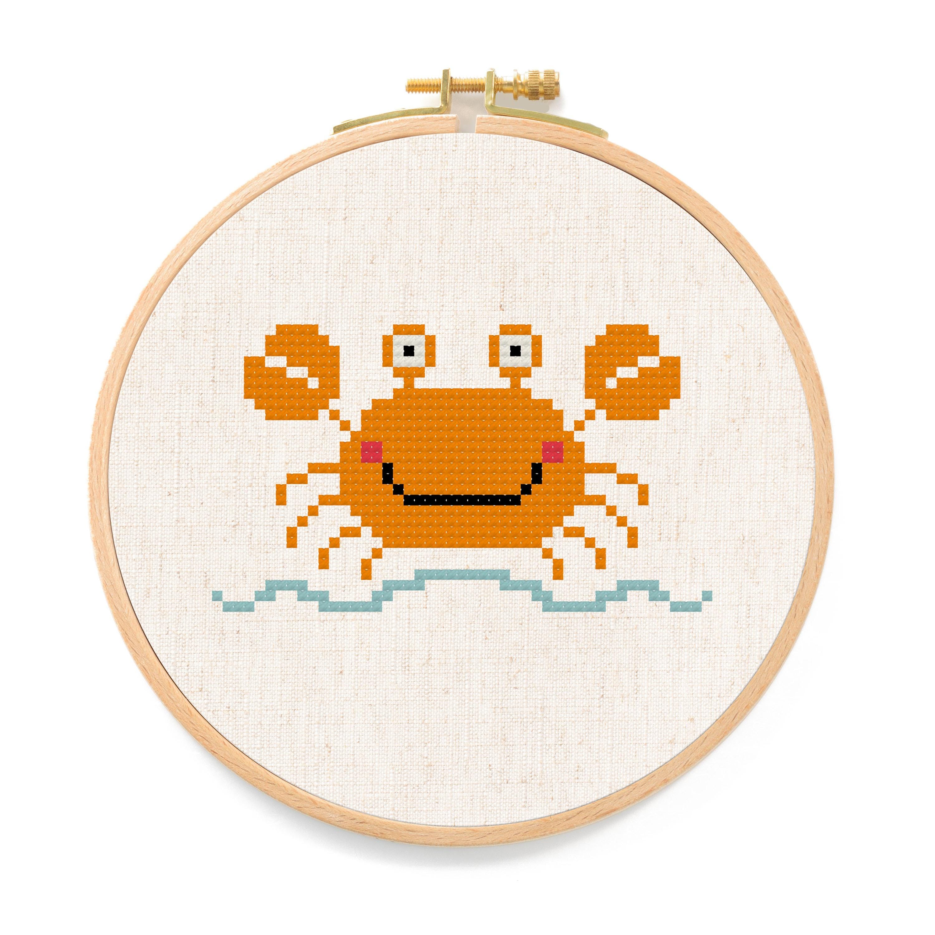 かわいいカニのクロスステッチパターンPDF、モダンな刺繍、シンプルで