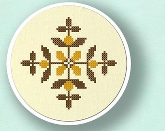 Design No.5 . Simple Flower Leaf Motif Counted Cross Stitch Pattern PDF File. Instant Download