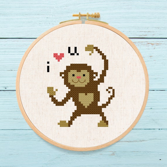 Monkey Love Cross Stitch Pattern Animal Cross Stitch Modern - Etsy