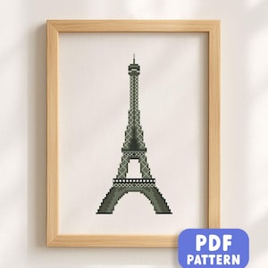 Eiffel Tower Cross Stitch Pattern. Paris France Architectural Icon PDF, Modern Embroidery, Eiffel Tower Embroidery, Instant Digital Download