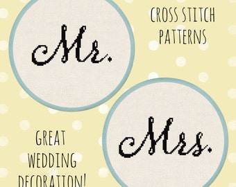 Mr. and Mrs. Cross Stitch Pattern, Cursive Wedding Script Cross Stitch Modern Simple Cross Stitch Pattern PDF File. Instant Download