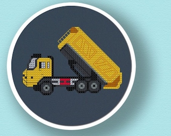 Yellow Dump Truck Cross Stitch Pattern. Modern Simple Cross Stitch PDF Pattern. Instant Download