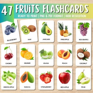 Flashcards for kids, Fruits (real pictures), Fruits Cards, Montessori flash cards, Pre-School Cards, Educational Printable Cards