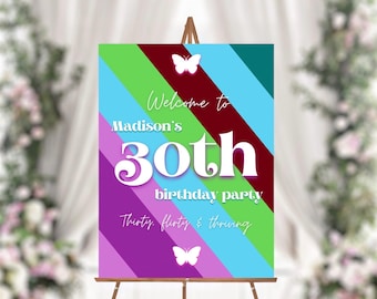 Thirty, Flirty & Thriving Birthday Party Sign | 13 going on 30 Party Decor | Editable 30th Birthday Welcome Sign | Printable Canva Template