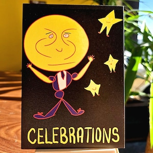 Tarjeta de cumpleaños alternativa: Luna abstracta, celestial y artística: linda, gruñona, divertida y un poco extraña