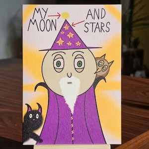 Carte Magicien de l'amour romantique - Jolie carte magique d'anniversaire et d'anniversaire avec un chat et un hibou