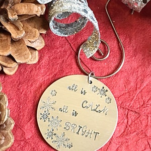 Hand stamped metal Christmas Ornament with Snowflakes and Date, Holiday Gift Idea, image 10