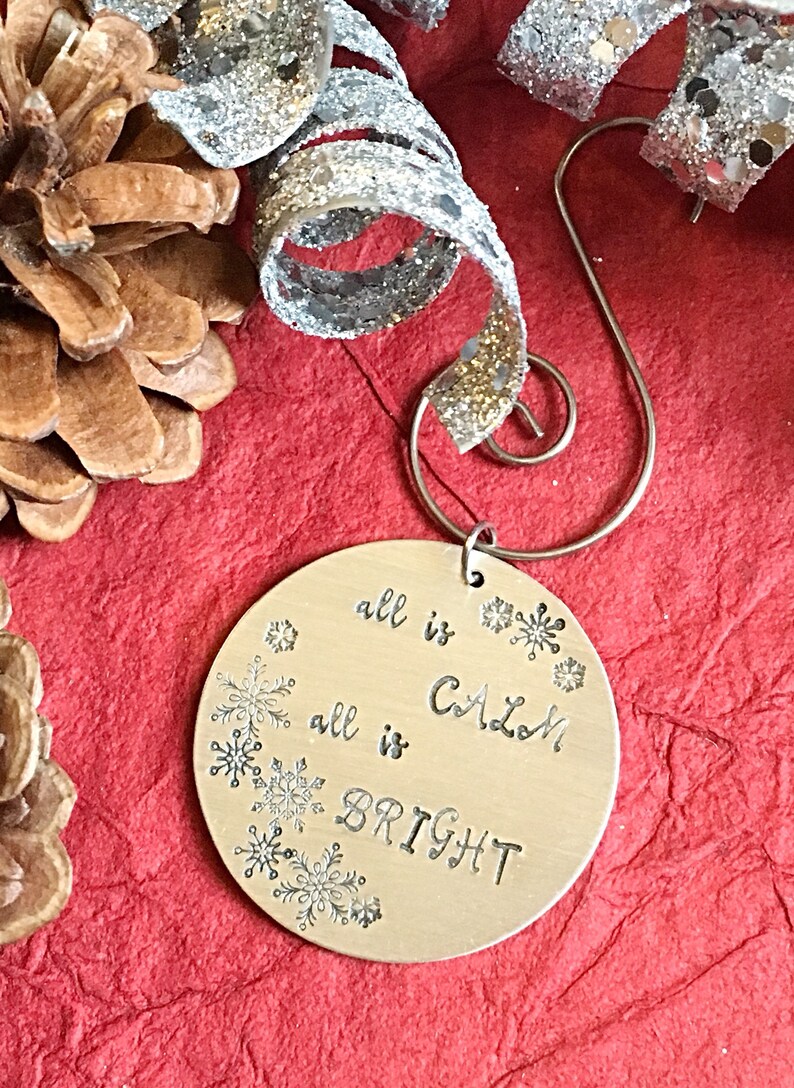 Hand stamped metal Christmas Ornament with Snowflakes and Date, Holiday Gift Idea, image 10