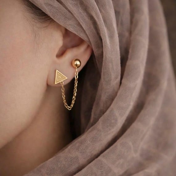 Iman (Faith) Double Piercing Islamic Calligraphy Earrings