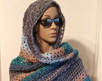 Crocheted Shawl Wrap Open Work  Pattern Long Length