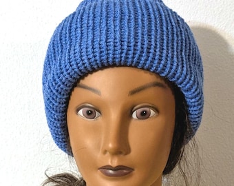 Machine Knit  Beanie: Double Thick Reversible Winter Hat Gift for Coworkers