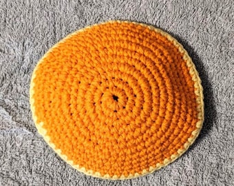 Crocheted Yarmulke Kippot Kippah Frik Cotton Orange with Yellow Trim 6.5 inches