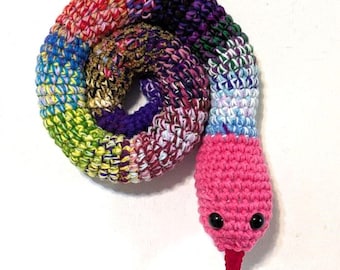Crochet Door Draft Stopper Snake: Rainbow Yarn, 40-inch