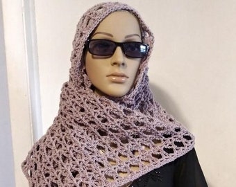 Crochet Wrap Openwork Prayer Shawl Lightweight Raspberry Wool and Cotton