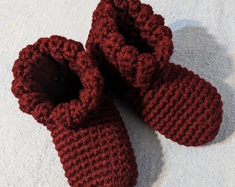 Crochet Slippers Bed Socks - Maroon Size  8/9