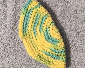 Crocheted Yarmulke Kippot Kippah Frik Cotton Aqua Green Yellow Mix  6.5 inches