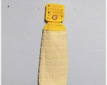 Hanging Kitchen Towel Crochet Top Double Layered Towel Lemon and Yellow Crochet Top Kitchen Towel