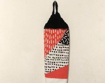 Looped Hanging Kitchen Towel Doubled Uncut  Coral White Black