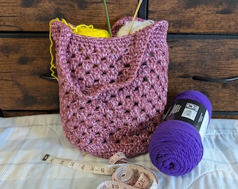 Handmade Crochet Granny Square Tote Bag: Rose & Pink Boho Purse