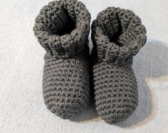 Crochet Slippers Bed Socks - Charcoal Gray Size  8/9