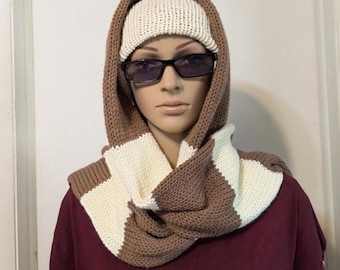 Handmade Machine Knit Scarf and Hat Set - Reversible Knit Beanie