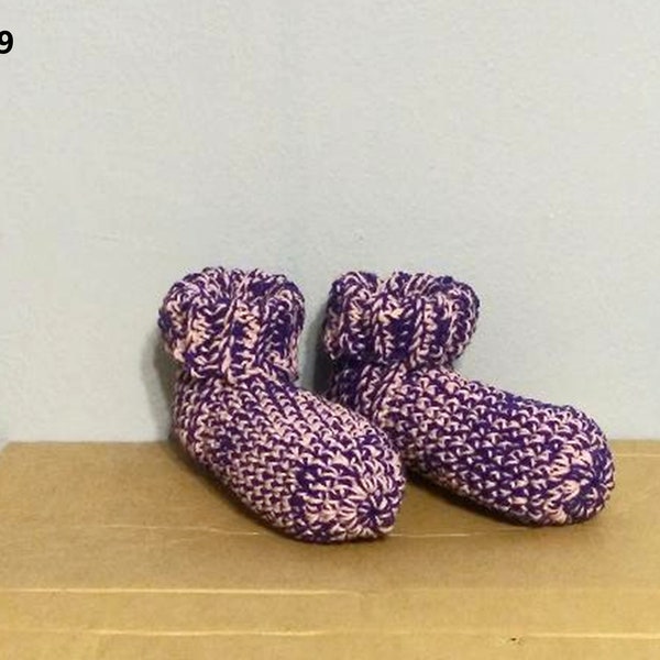 Crochet Slipper Socks Booties Purple Pink Mix Size 9/10