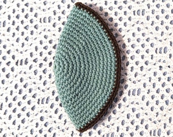 Crocheted Yarmulke Kippot Kippah Frik Cotton Light Olive Green with Brown Trim 8 inches