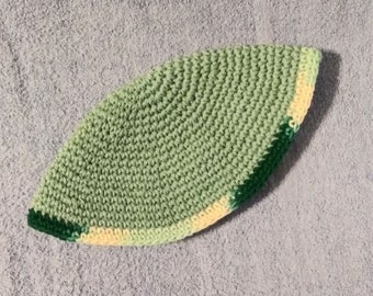 Yarmulke Kippot Kippah Frik Crocheted Cotton Light Green White  Green Shades Trim 10 inches