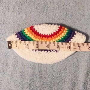 Yarmulke Kippot Kippah Frik Crocheted Cotton White with Rainbow 7.5 inches image 2