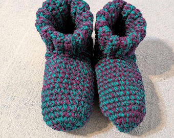 Crochet Slipper Bed Socks Booties Teal and Purple Size 9 10