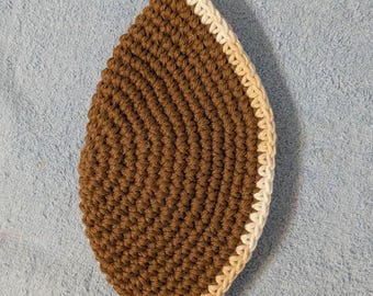 Crocheted Cotton Kippah: Brown with Tan and White Trim 8 Inches