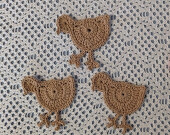 Crochet Cotton Tan Chicken Chicks Easter Appliques