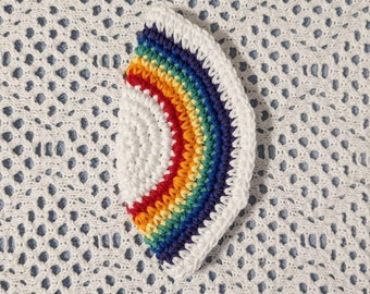 Yarmulke Kippot Kippah Frik Crocheted Cotton White with Rainbow 7 inches