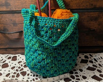 Handmade Crochet Granny Square Tote Bag Lime Green and Turquoise