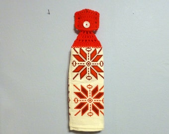 Crochet Top Kitchen Towel: Red & White Hanging Dish Cloth