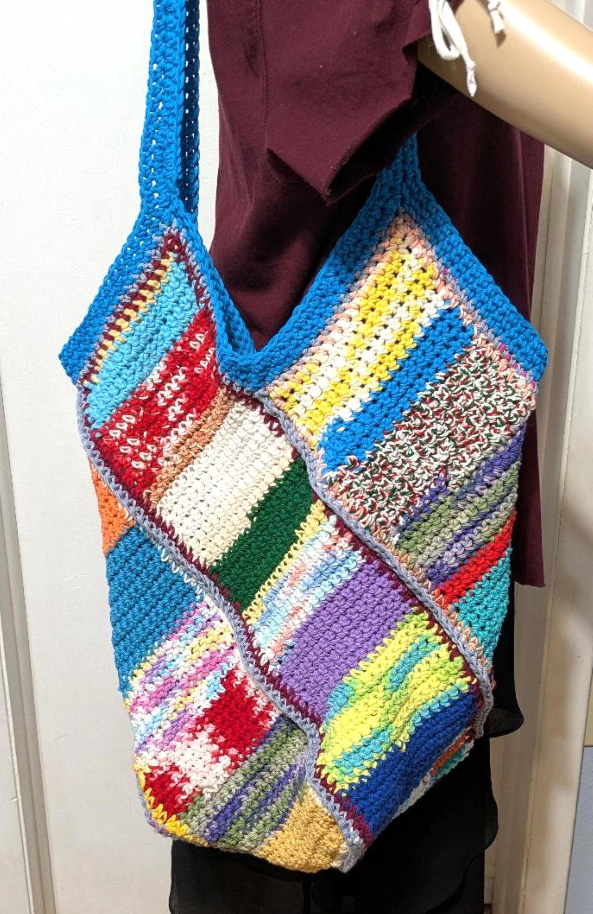 Tote Bag Market Bag Shopping Bag Mixed Colors  Patchwork Design Reusable Eco Friendly Cotton Crocheted Large One of a Kind