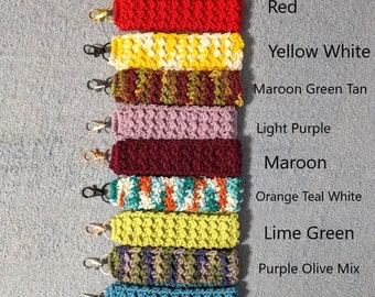 Key Fob Keychain Wristlet Crochet Cotton Key Holder Lanyard Choose Color