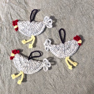 Crocheted Chicken Luggage Tags, Gift Tags, Country Decor, Christmas Ornaments, Car Accessories Handmade Your Choice Set of Three Lavender Orphington