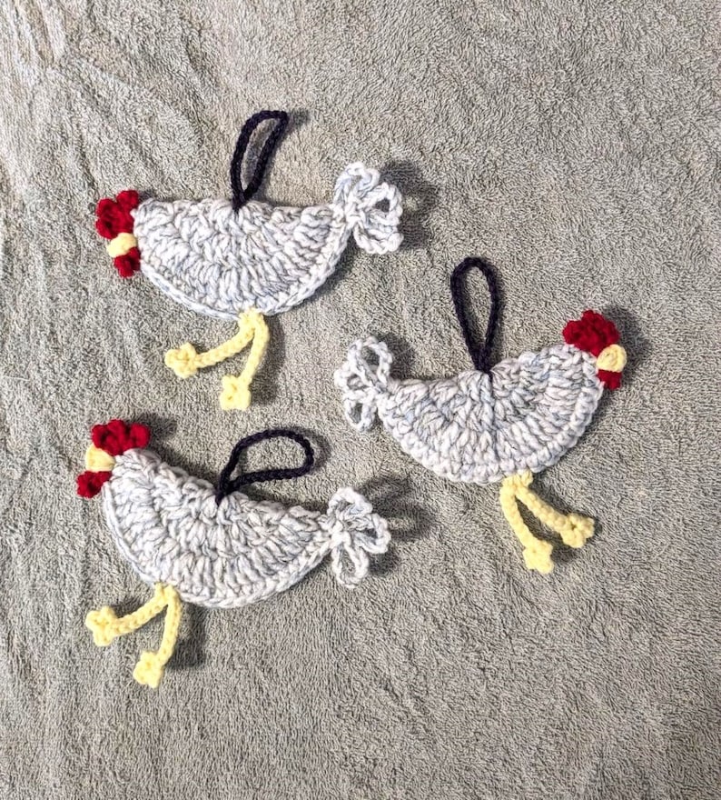 Crocheted Chicken Luggage Tags, Gift Tags, Country Decor, Christmas Ornaments, Car Accessories Handmade Your Choice Set of Three Lavender Orphington